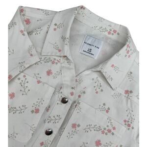 Celebrity Pink Cream with Pink Flowers Short Boilersuit Romper Button Up L 11-13